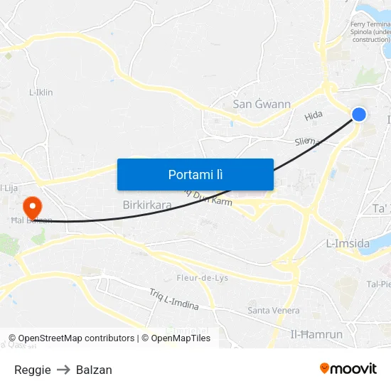 Reggie to Balzan map