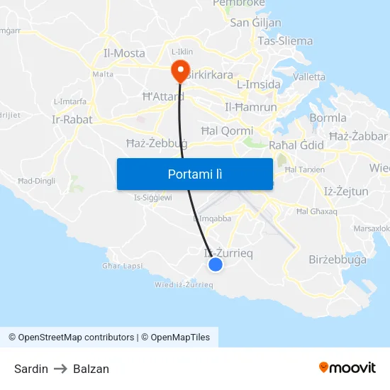 Sardin to Balzan map