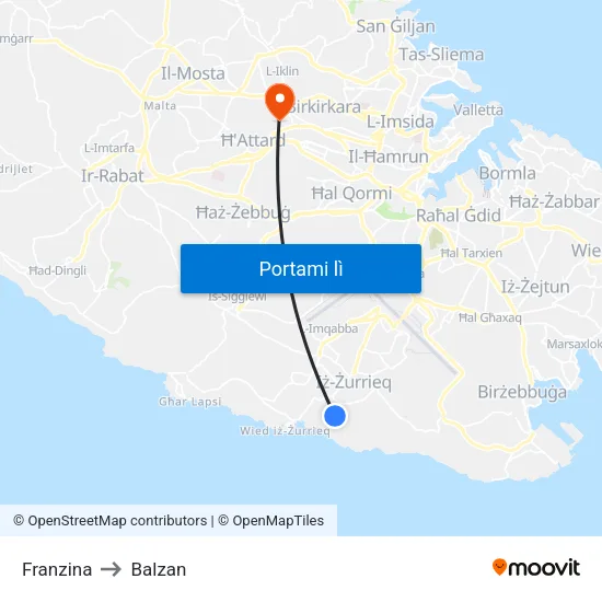 Franzina to Balzan map