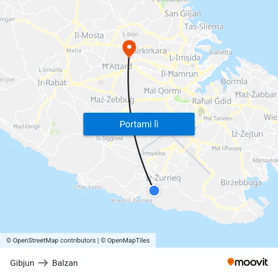 Gibjun to Balzan map