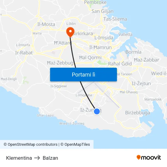Klementina to Balzan map