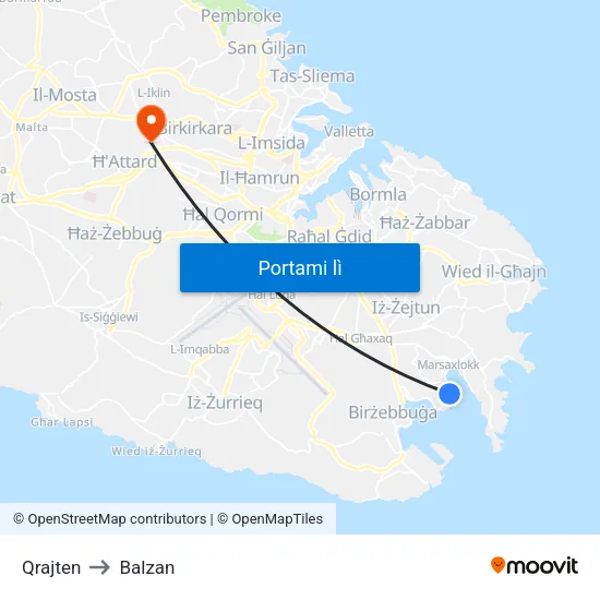 Qrajten to Balzan map