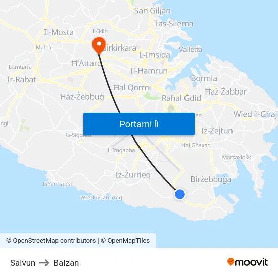 Salvun to Balzan map