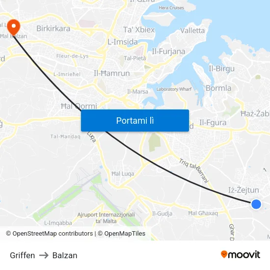 Griffen to Balzan map