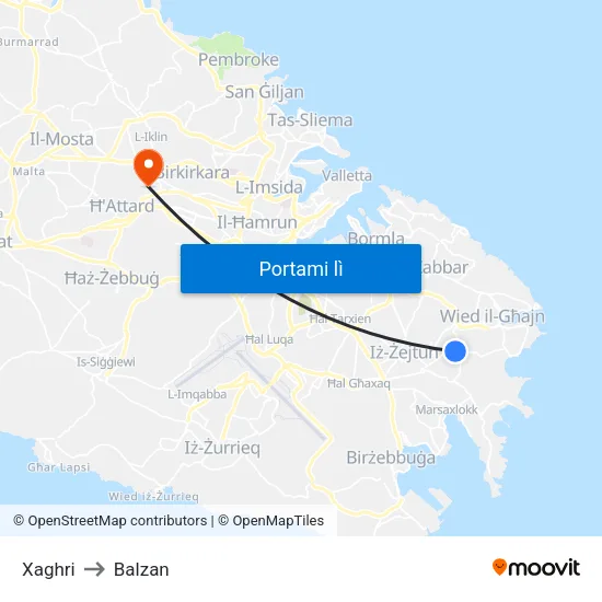 Xaghri to Balzan map