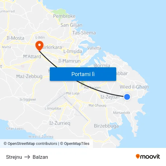 Strejnu to Balzan map