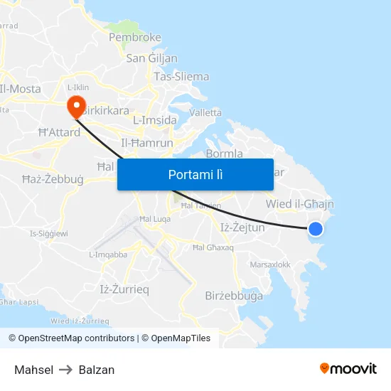 Mahsel to Balzan map