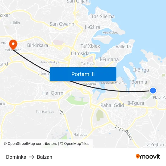 Dominka to Balzan map