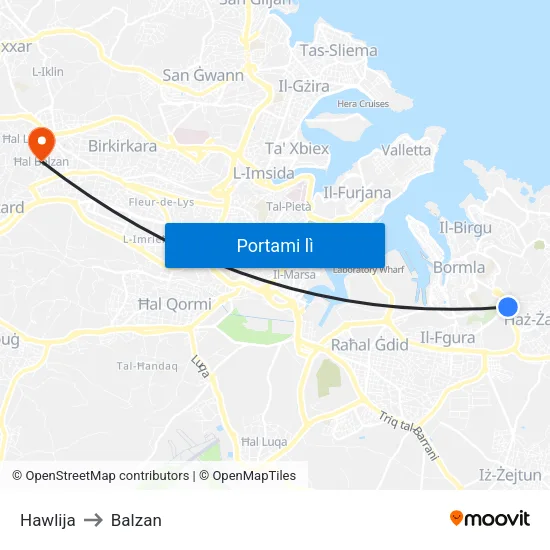 Hawlija to Balzan map
