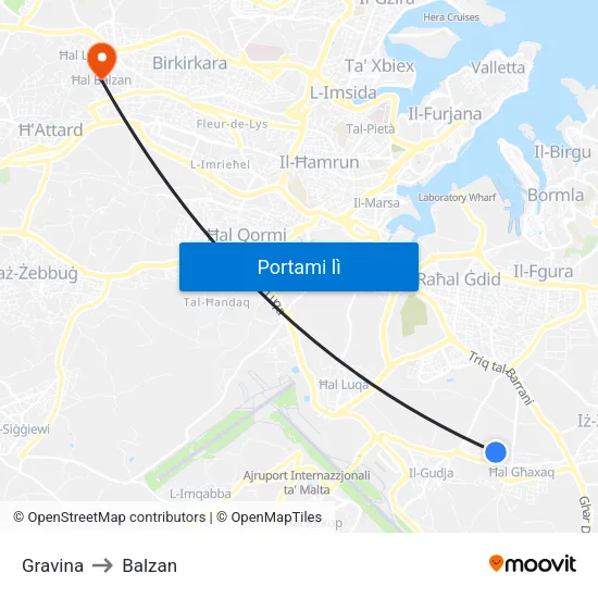Gravina to Balzan map