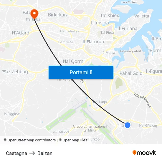 Castagna to Balzan map
