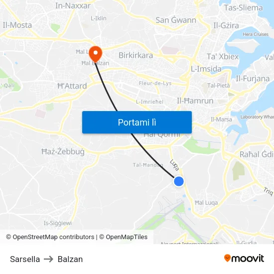 Sarsella to Balzan map