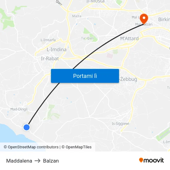 Maddalena to Balzan map