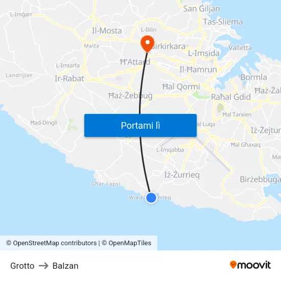 Grotto to Balzan map