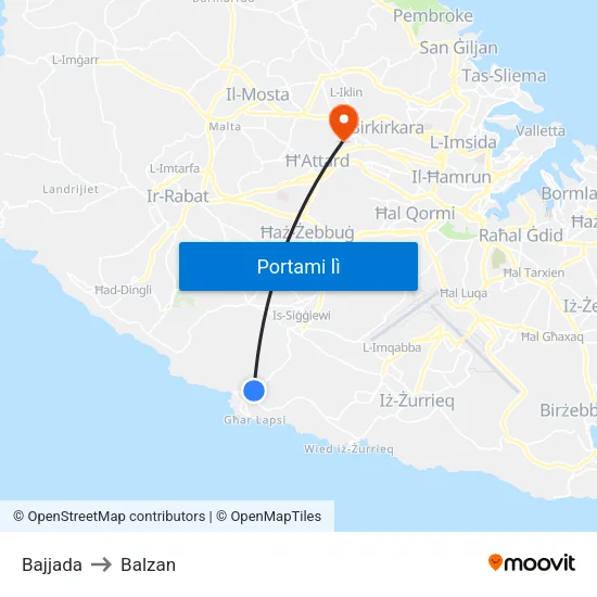 Bajjada to Balzan map