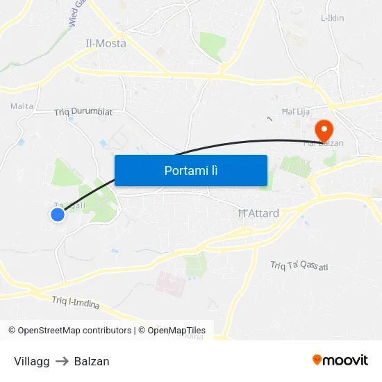 Villagg to Balzan map