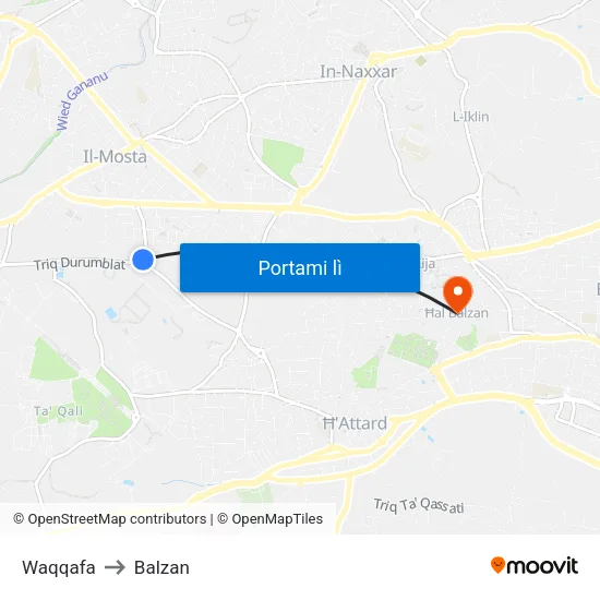 Waqqafa to Balzan map