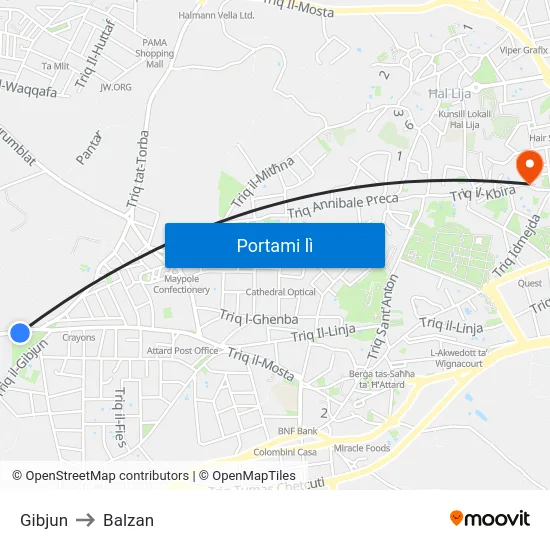 Gibjun to Balzan map