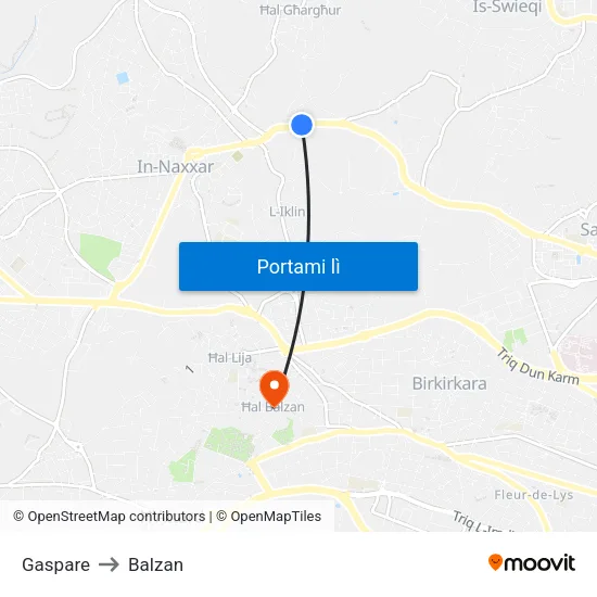 Gaspare to Balzan map