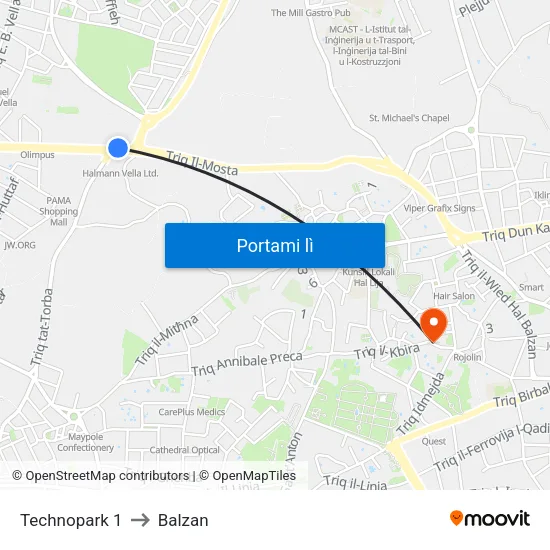 Technopark 1 to Balzan map