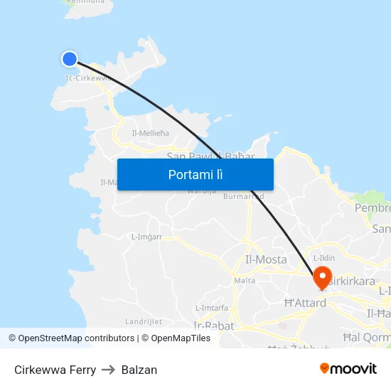 Cirkewwa Ferry to Balzan map