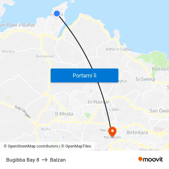 Bugibba Bay 8 to Balzan map
