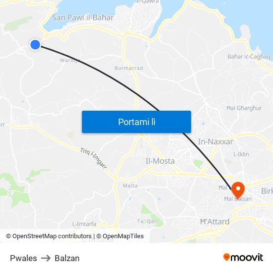 Pwales to Balzan map