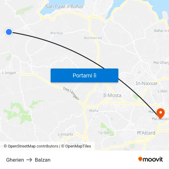 Gherien to Balzan map