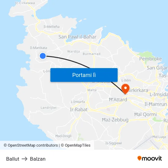 Ballut to Balzan map