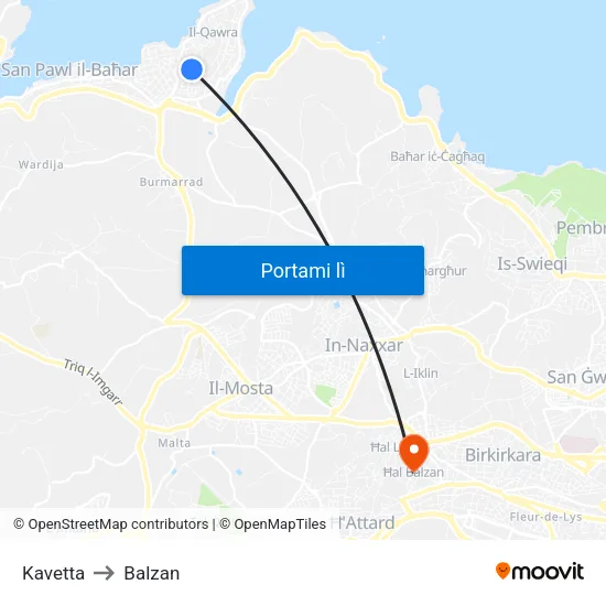 Kavetta to Balzan map