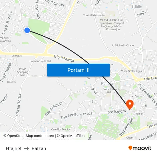 Htajriet to Balzan map