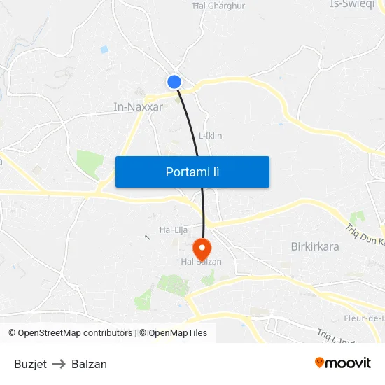 Buzjet to Balzan map