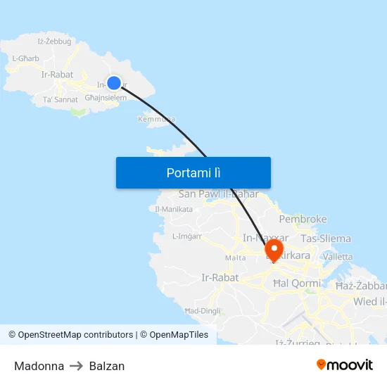 Madonna to Balzan map