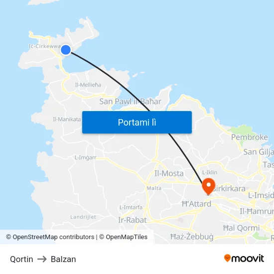 Qortin to Balzan map