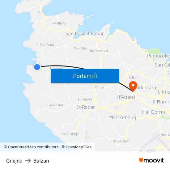 Gnejna to Balzan map