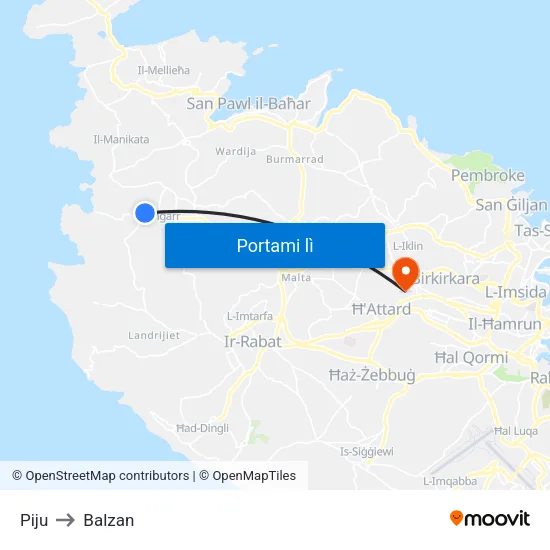 Piju to Balzan map