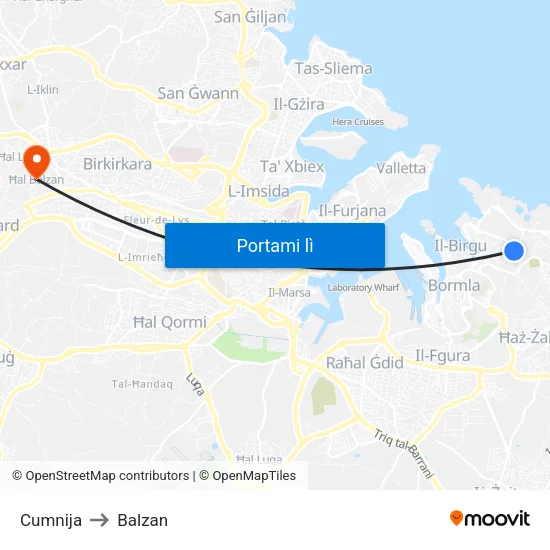 Cumnija to Balzan map