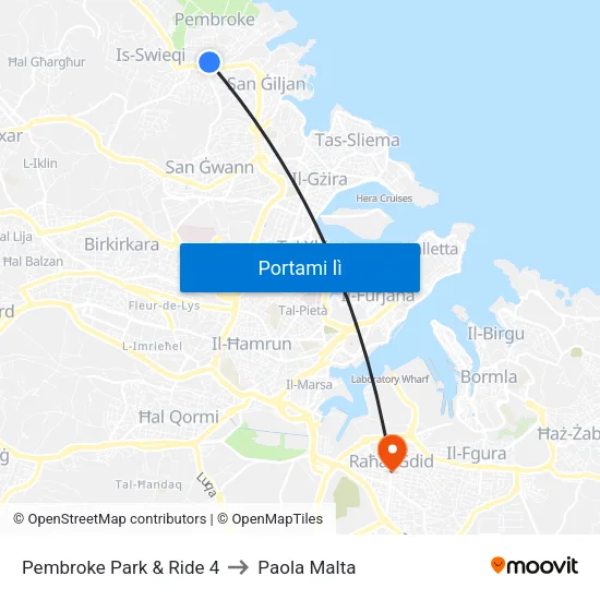 Pembroke Park & Ride 4 to Paola Malta map