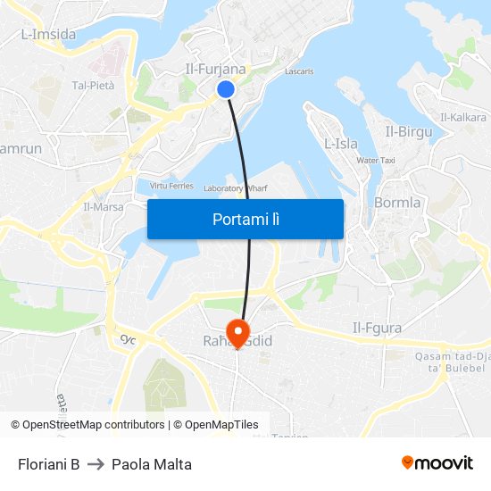 Floriani B to Paola Malta map