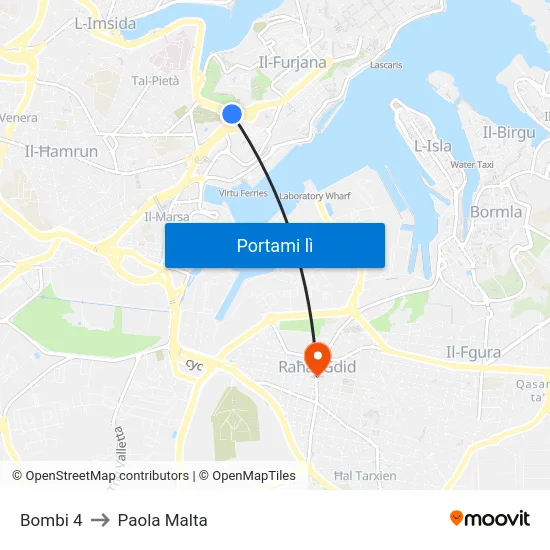 Bombi 4 to Paola Malta map