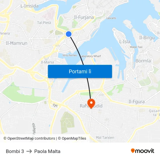 Bombi 3 to Paola Malta map