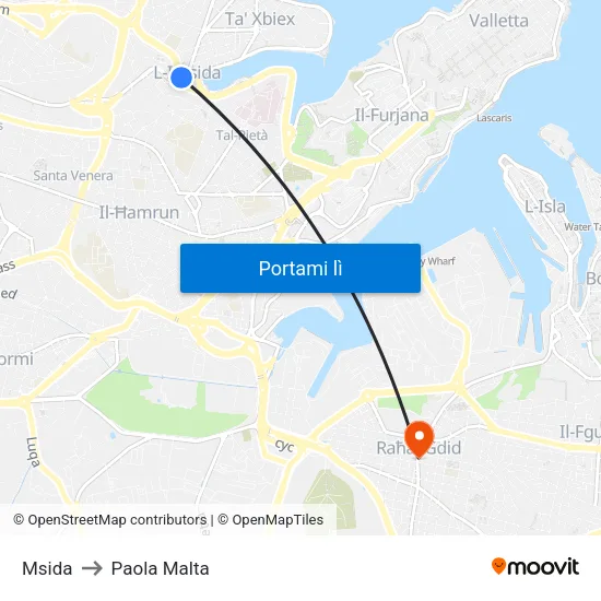 Msida to Paola Malta map