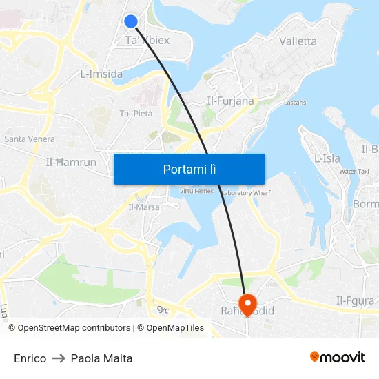 Enrico to Paola Malta map