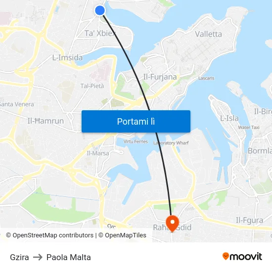 Gzira to Paola Malta map