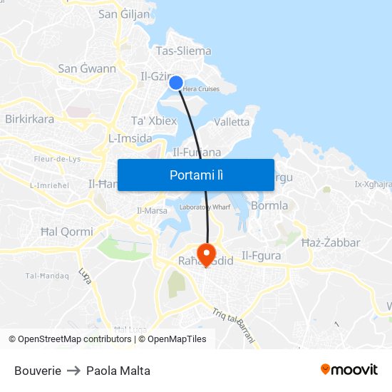 Bouverie to Paola Malta map