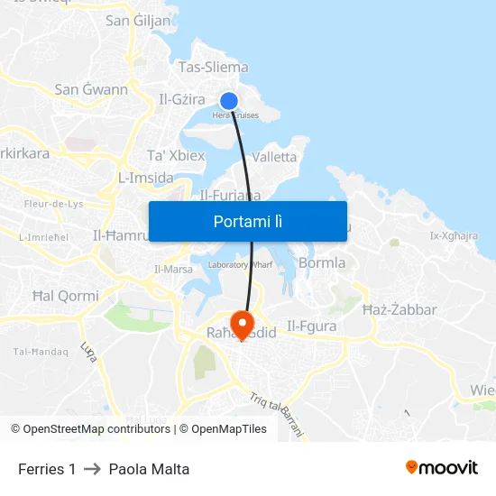 Ferries 1 to Paola Malta map