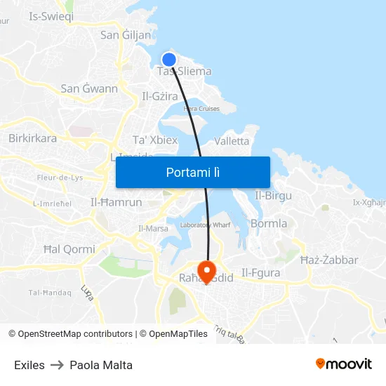 Exiles to Paola Malta map