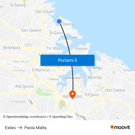 Exiles to Paola Malta map