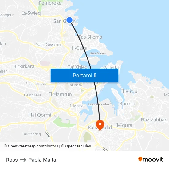 Ross to Paola Malta map