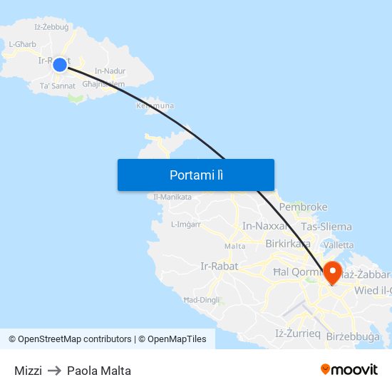Mizzi to Paola Malta map
